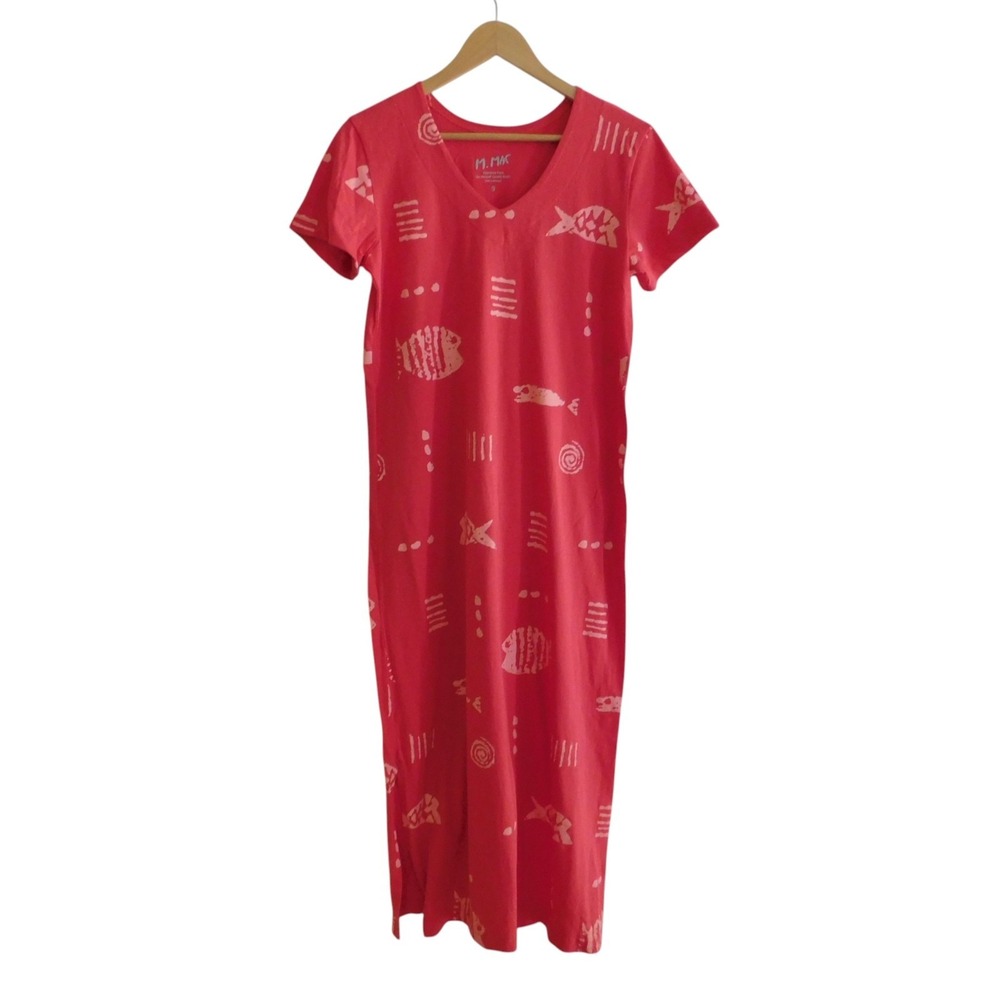 NEW M Mac Maxi Long Dress T Shirt Slit Scoop Neck Size Small Coral Rockfish